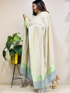 Grey Banarasi Handloom Pure Moonga Silk Brush Dye Dupatta