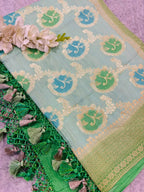 Blue Banarasi Handloom Pure Moonga Silk Brush Dye Dupatta