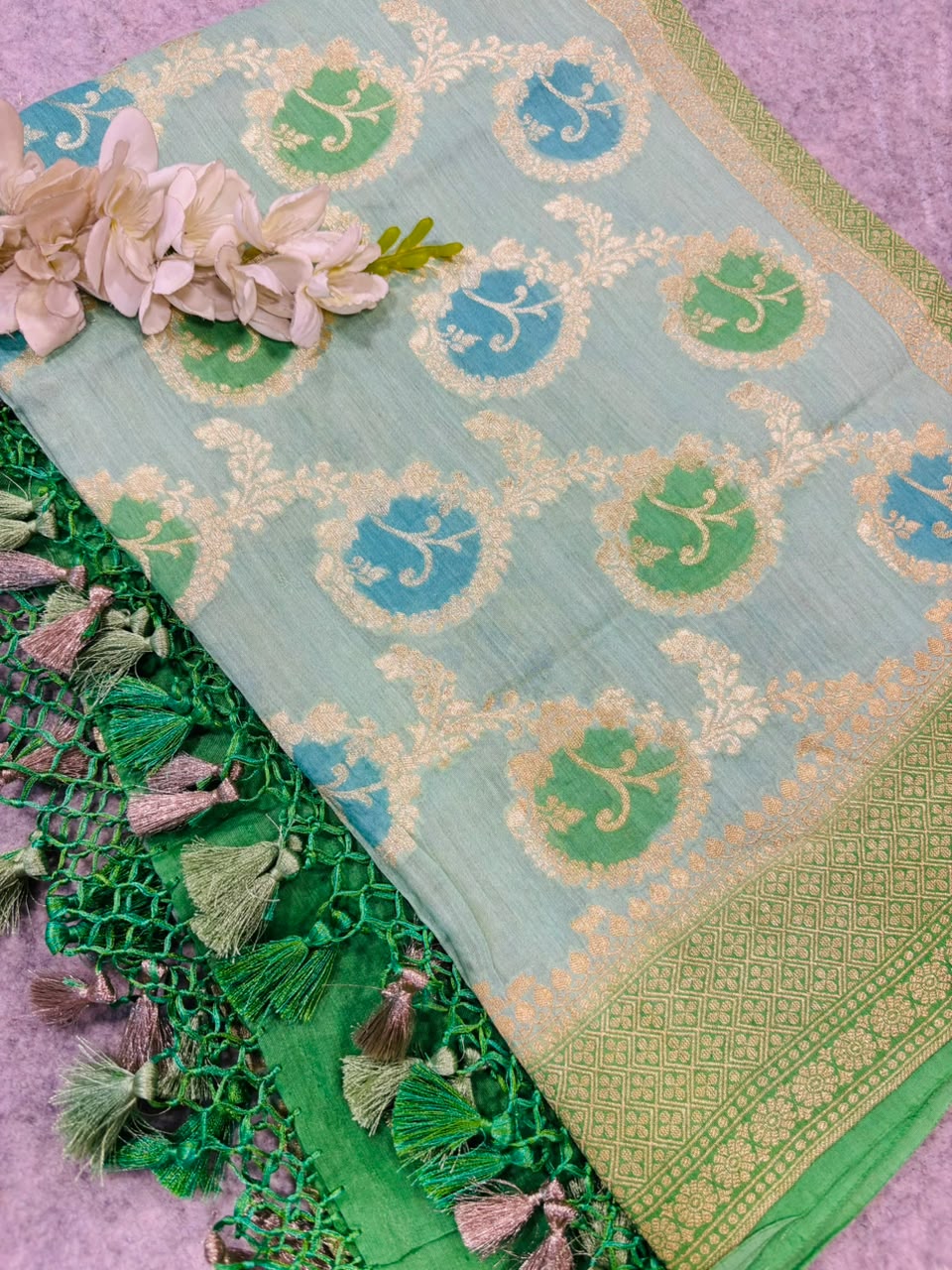 Blue Banarasi Handloom Pure Moonga Silk Brush Dye Dupatta