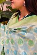 Blue Banarasi Handloom Pure Moonga Silk Brush Dye Dupatta