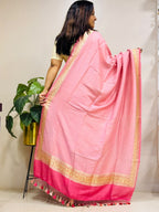 Pink Banarasi Handloom Pure Moonga Silk Brush Dye Dupatta
