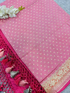 Pink Banarasi Handloom Pure Moonga Silk Brush Dye Dupatta