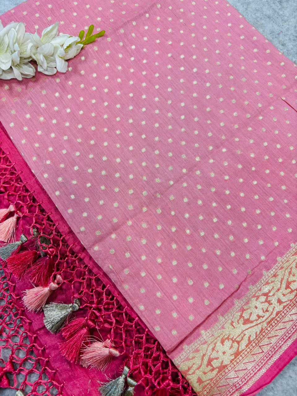 Pink Banarasi Handloom Pure Moonga Silk Brush Dye Dupatta