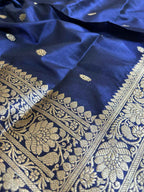 Blue Banarasi Handloom Pure Katan Silk Dupatta - Luxurion World