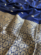 Blue Banarasi Handloom Pure Katan Silk Dupatta - Luxurion World