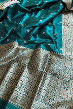 Green Banarasi Handloom Pure Katan Silk Dupatta - Luxurion World- Crafted Heirlooms