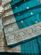 Green Banarasi Handloom Pure Katan Silk Dupatta - Luxurion World- Crafted Heirlooms