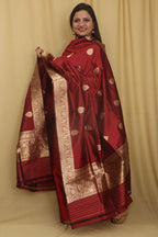Maroon Banarasi Handloom Pure Katan Silk Dupatta - Luxurion World