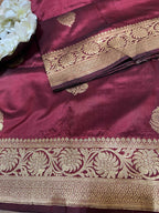 Maroon Banarasi Handloom Pure Katan Silk Dupatta - Luxurion World