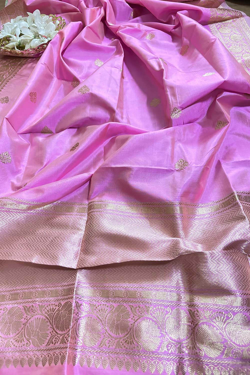 Pink Banarasi Handloom Pure Katan Silk Dupatta - Luxurion World