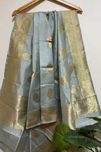Elegant Grey Banarasi Handloom Pure Katan Silk Dupatta - Luxurion World- Crafted Heirlooms