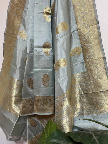 Elegant Grey Banarasi Handloom Pure Katan Silk Dupatta - Luxurion World