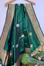 Green Banarasi Handloom Pure Katan Silk Dupatta - Luxurion World