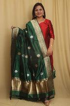Green Banarasi Handloom Pure Katan Silk Dupatta - Luxurion World
