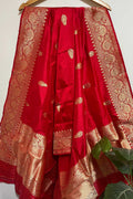 Red Banarasi Handloom Pure Katan Silk Dupatta - Luxurion World