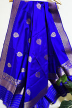 Blue And Purple Shot Banarasi Handloom Pure Katan Silk Dupatta - Luxurion World