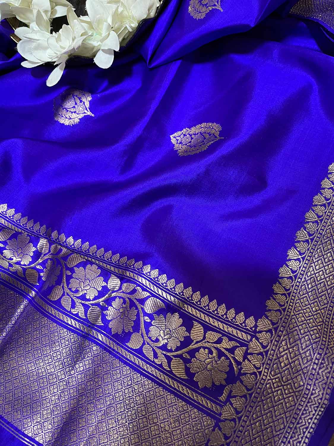 Blue And Purple Shot Banarasi Handloom Pure Katan Silk Dupatta - Luxurion World