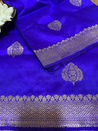 Blue And Purple Shot Banarasi Handloom Pure Katan Silk Dupatta - Luxurion World