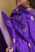 Blue And Purple Shot Banarasi Handloom Pure Katan Silk Dupatta - Luxurion World
