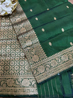 Green Banarasi Handloom Pure Katan Silk Dupatta - Luxurion World- Crafted Heirlooms