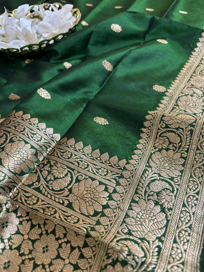 Green Banarasi Handloom Pure Katan Silk Dupatta - Luxurion World