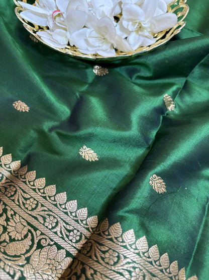 Green Banarasi Handloom Pure Katan Silk Dupatta - Luxurion World