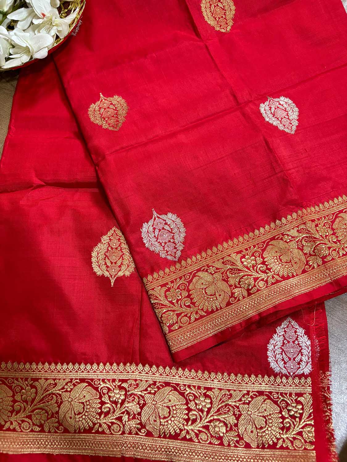 Red Banarasi Handloom Pure Katan Silk Dupatta - Luxurion World