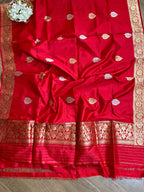 Red Banarasi Handloom Pure Katan Silk Dupatta - Luxurion World
