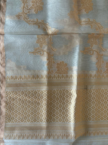 Dyeable Banarasi Handloom Pure Kora Organza Jangla Dupatta - Luxurion World