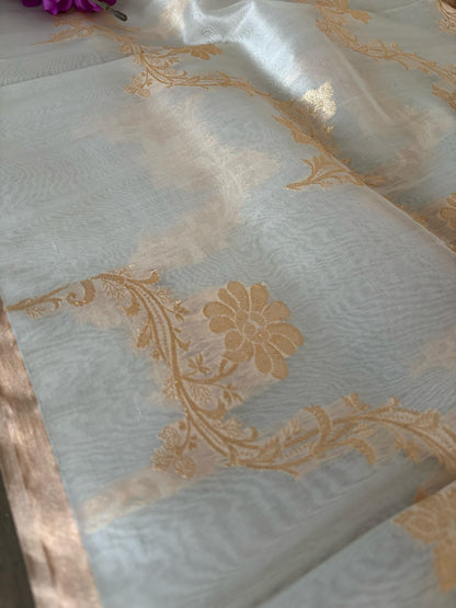 Dyeable Banarasi Handloom Pure Kora Organza Jangla Dupatta - Luxurion World