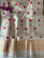 Dyeable Banarasi Handloom Pure Kora Organza Meenakari Dupatta - Luxurion World- Crafted Heirlooms