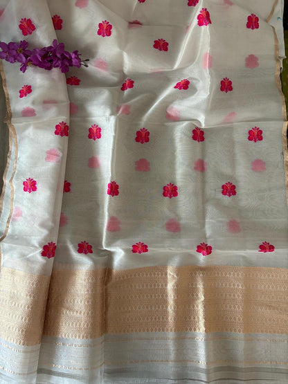 Dyeable Banarasi Handloom Pure Kora Organza Meenakari Dupatta - Luxurion World
