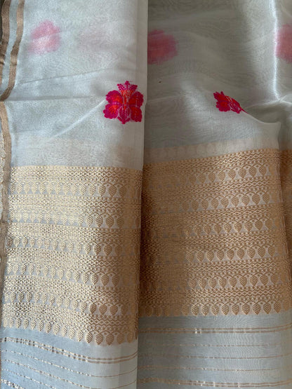 Dyeable Banarasi Handloom Pure Kora Organza Meenakari Dupatta - Luxurion World