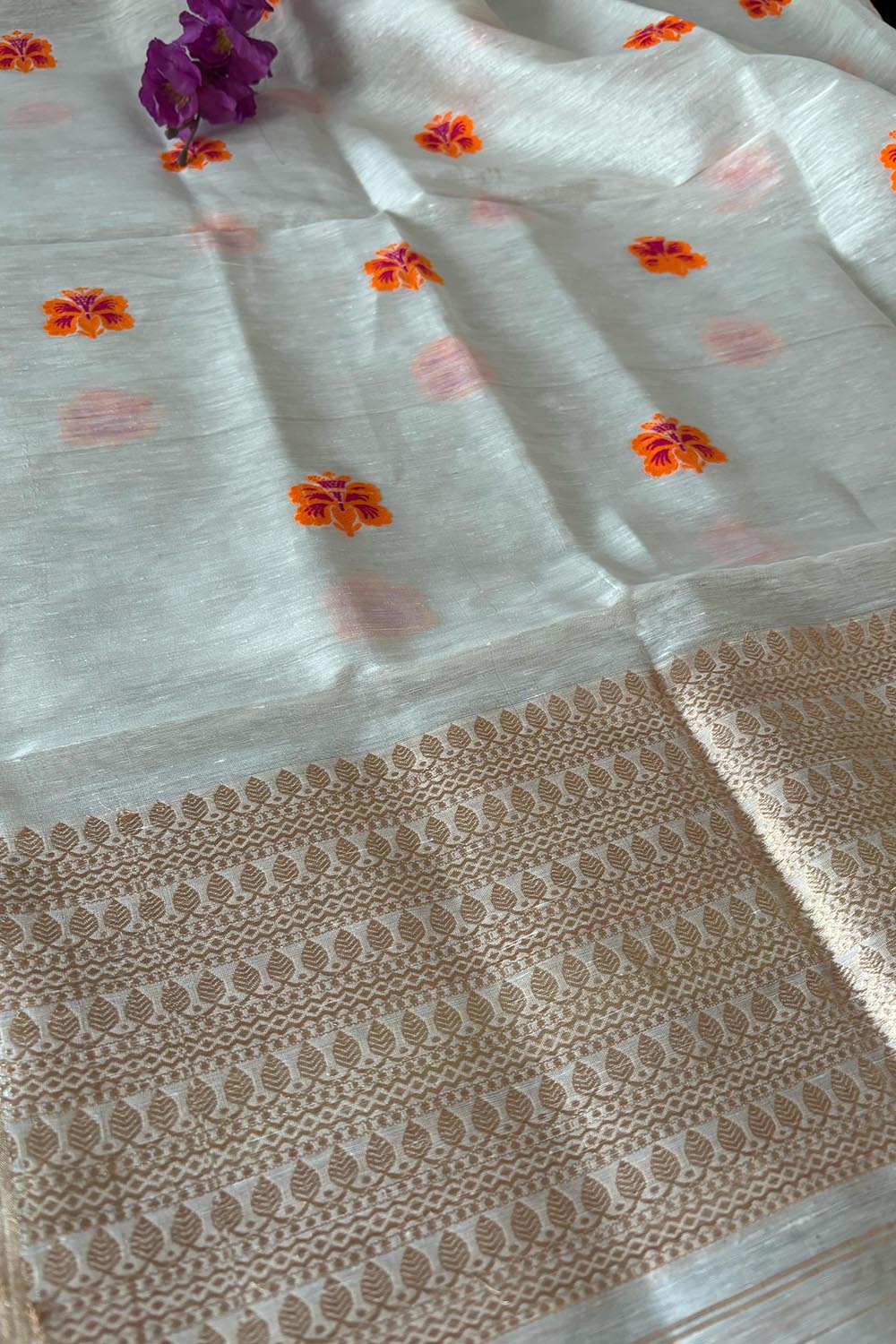 Dyeable Banarasi Handloom Linen Meenakari Dupatta - Luxurion World- Crafted Heirlooms