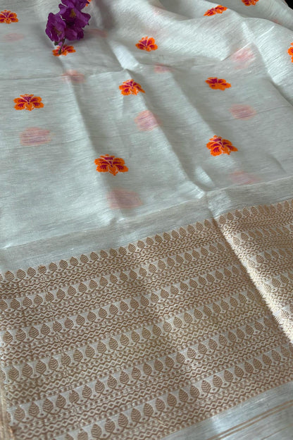 Dyeable Banarasi Handloom Linen Meenakari Dupatta - Luxurion World