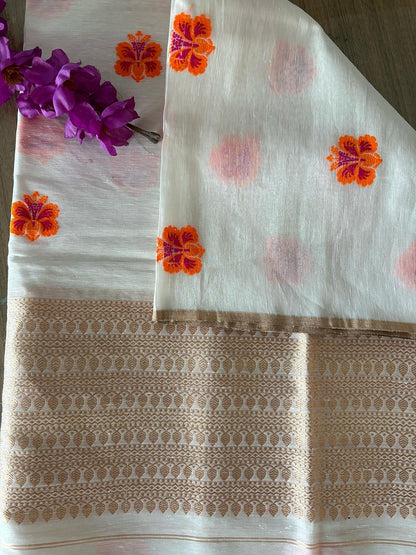 Dyeable Banarasi Handloom Linen Meenakari Dupatta - Luxurion World