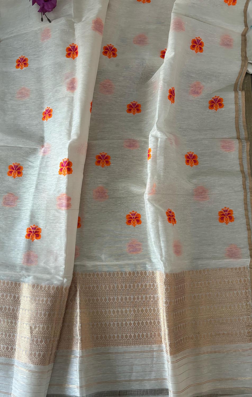 Dyeable Banarasi Handloom Linen Meenakari Dupatta - Luxurion World- Crafted Heirlooms