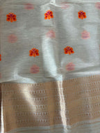 Dyeable Banarasi Handloom Linen Meenakari Dupatta - Luxurion World- Crafted Heirlooms