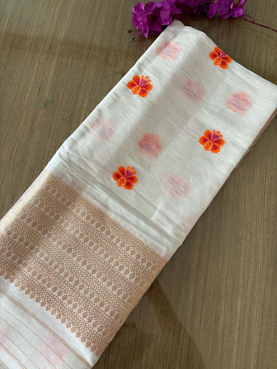 Dyeable Banarasi Handloom Linen Meenakari Dupatta - Luxurion World- Crafted Heirlooms