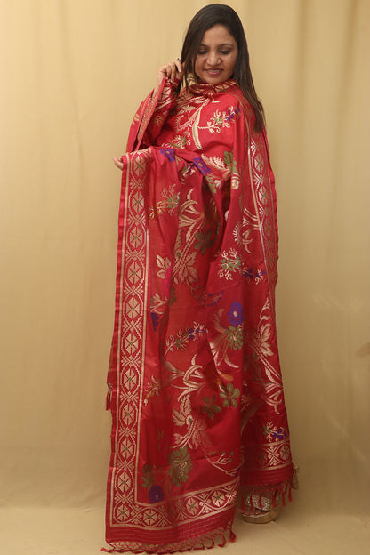 Stunning Red Banarasi Silk Dupatta - Elegant and Luxurious - Luxurion World