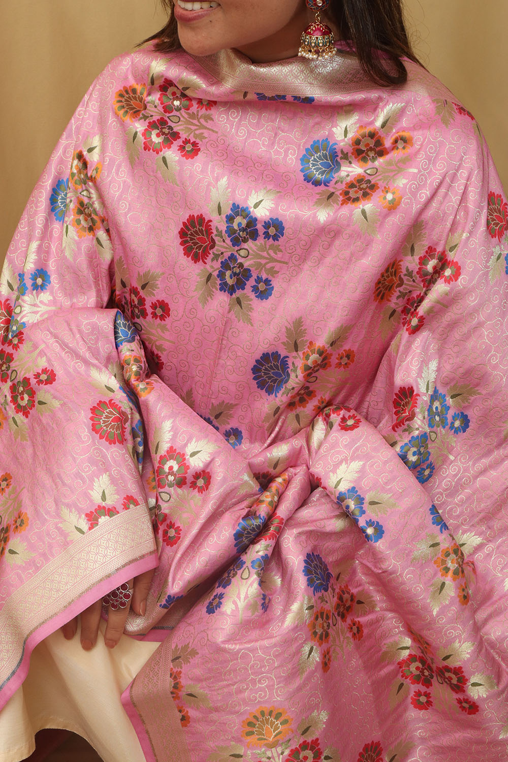 Elegant Pink Banarasi Silk Dupatta - Luxurion World