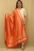 Elegant Orange Banarasi Silk Dupatta - Luxurion World