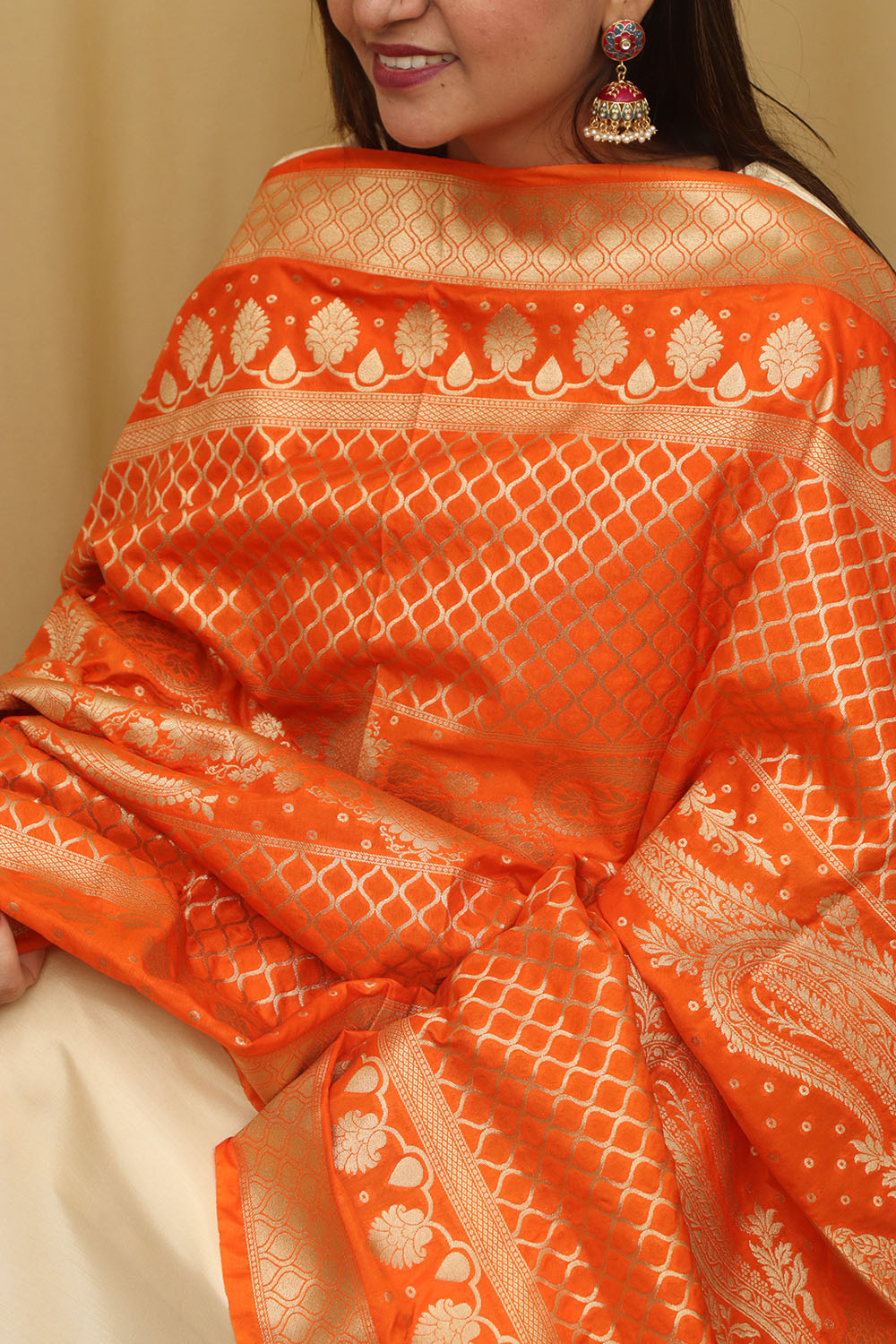 Elegant Orange Banarasi Silk Dupatta - Luxurion World