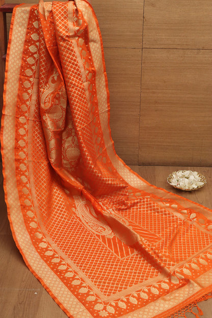 Elegant Orange Banarasi Silk Dupatta - Luxurion World