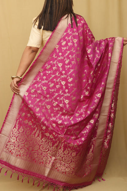 Elegant Pink Banarasi Silk Dupatta - Luxurion World
