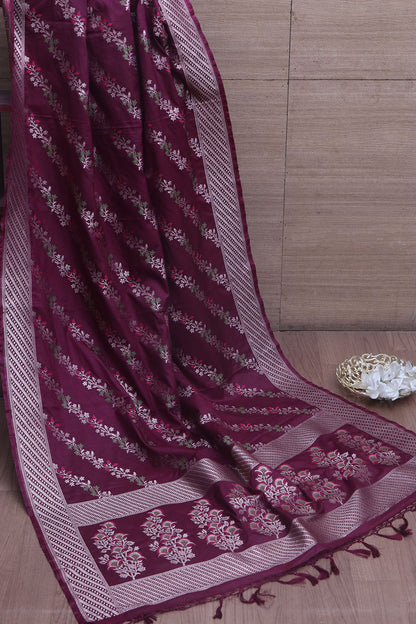 Maroon Banarasi Silk Dupatta - Elegant Ethnic Accessory - Luxurion World