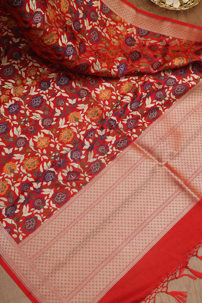 Exquisite Red Banarasi Kimkhwab Design Silk Dupatta - Elegant and Luxurious - Luxurion World