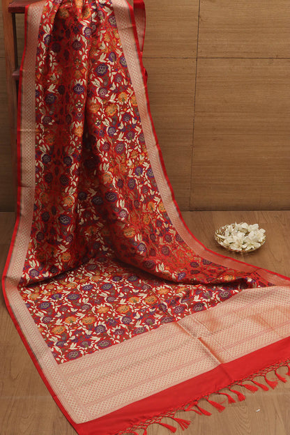 Exquisite Red Banarasi Kimkhwab Design Silk Dupatta - Elegant and Luxurious - Luxurion World
