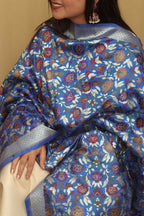 Exquisite Blue Banarasi Kimkhwab Design Silk Dupatta - Elegant and Luxurious - Luxurion World