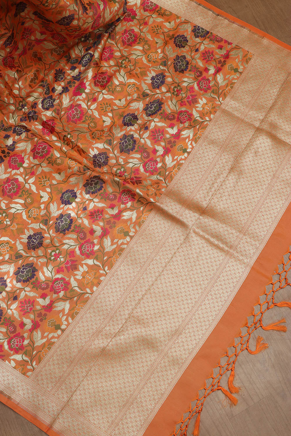 Vibrant Orange Banarasi Kimkhwab Design Silk Dupatta - Elegant and Luxurious - Luxurion World